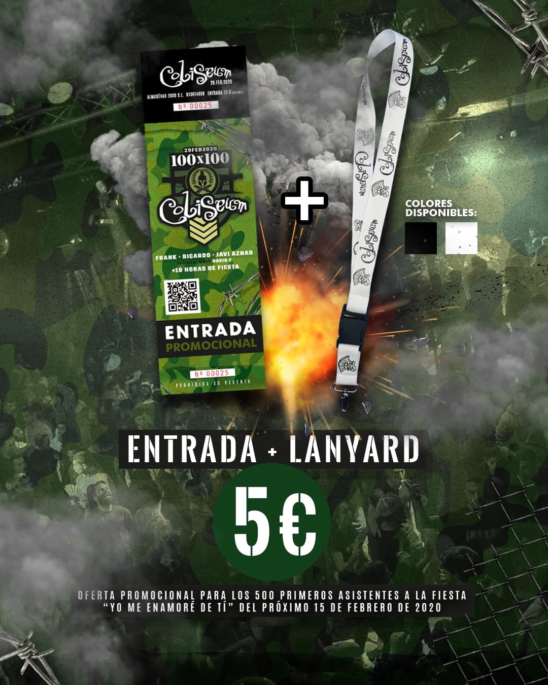 Promoción entrada 100 x 100 Coliseum + lanyards por 5€ a los 500 primeros en atravesar Lal puerta el sábado 15 de febrero de 2020